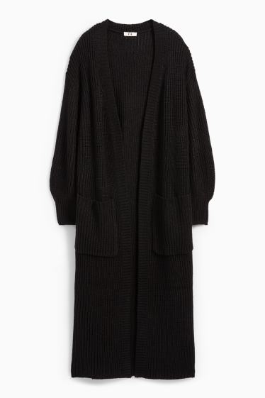 Donna - Cardigan lungo - a coste - nero