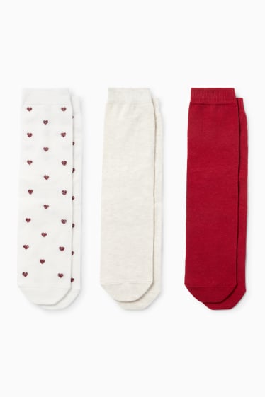 Damen - Multipack 3er - Socken mit Motiv - Herz - hellbeige