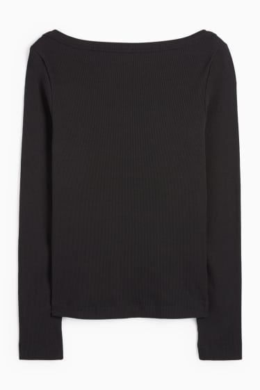 Dames - Basic longsleeve - geribd - zwart