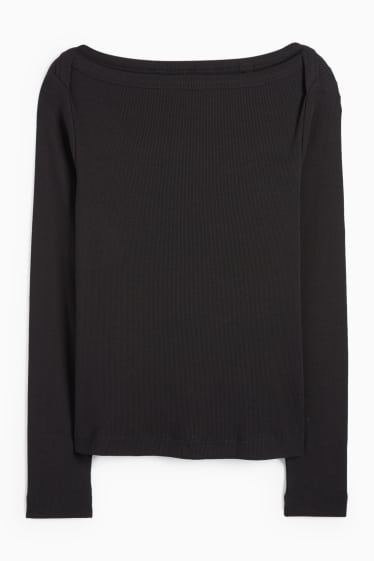 Dames - Basic longsleeve - geribd - zwart