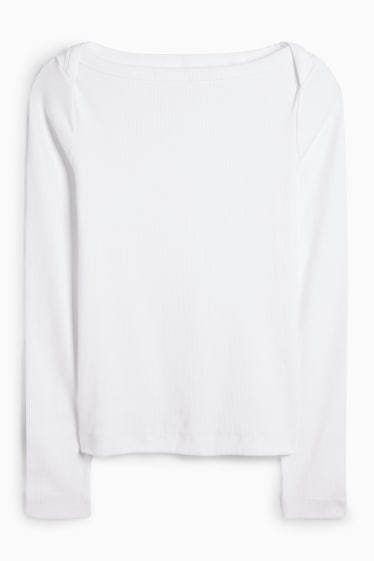 Donna - Maglia a maniche lunghe basic - a coste - bianco