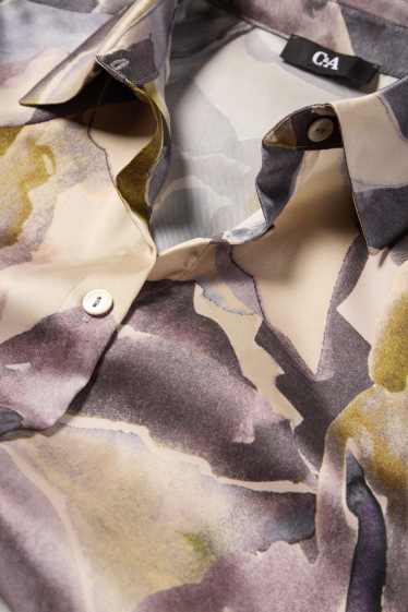 Women - Satin blouse - patterned - beige