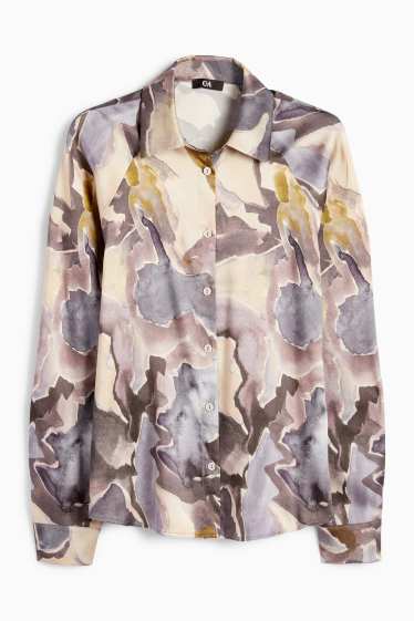 Women - Satin blouse - patterned - beige