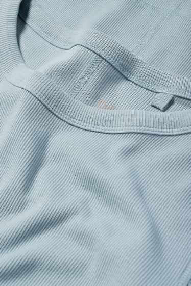 Dona - Samarreta bàsica de mànigues llargues - acanalada - blau clar