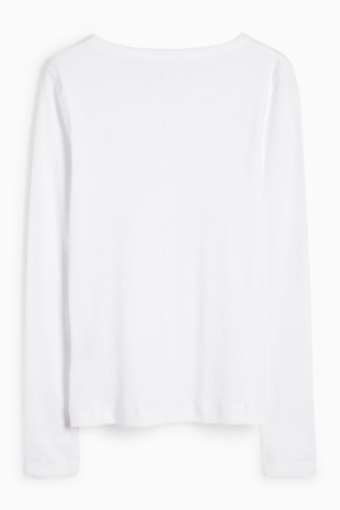 Femei - Tricou cu mânecă lungă basic - reiat - alb