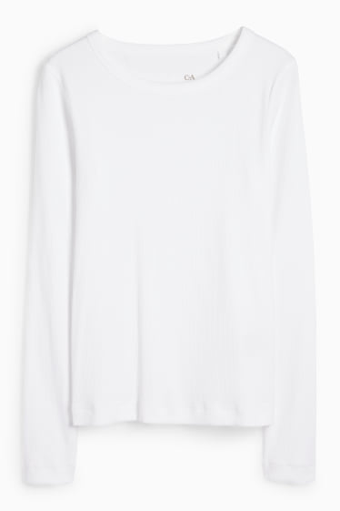 Femei - Tricou cu mânecă lungă basic - reiat - alb