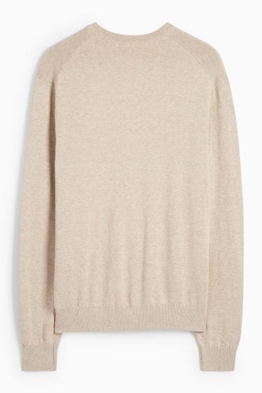 Heren - Fijn gebreide trui - licht beige