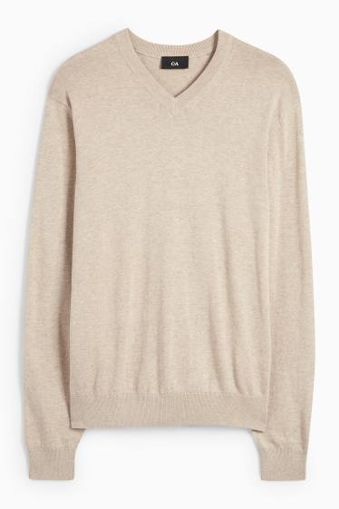 Heren - Fijn gebreide trui - licht beige