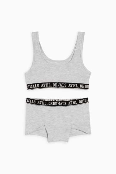 Kinder Mädchen - Set - Bustier und Boxershorts - 2 teilig - hellgrau-melange