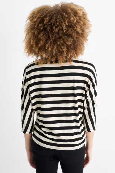 Damen - Langarmshirt - gestreift - schwarz / beige
