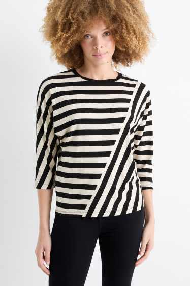 Damen - Langarmshirt - gestreift - schwarz / beige