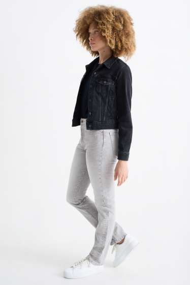 Femei - Vintage straight jeans - talie medie - LYCRA® - denim-gri deschis