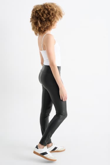 Damen - Basic-Leggings - Lederimitat - schwarz