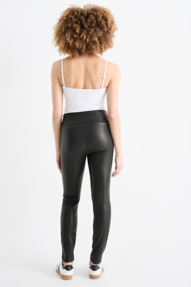 Damen - Basic-Leggings - Lederimitat - schwarz