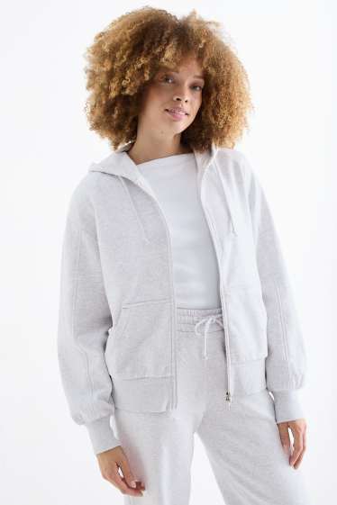 Damen - Basic-Sweatjacke mit Kapuze - hellgrau-melange