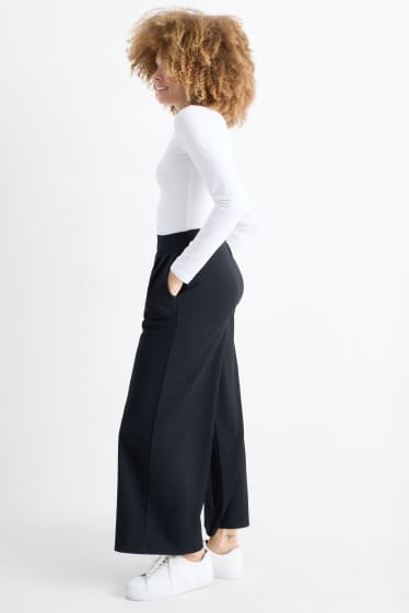 Damen - Basic-Jersey-Hose - Mid Waist - Palazzo - schwarz