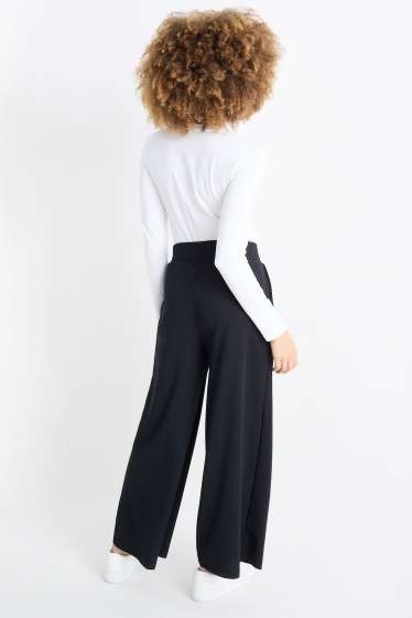 Damen - Basic-Jersey-Hose - Mid Waist - Palazzo - schwarz