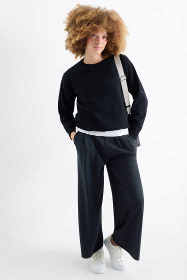 Damen - Basic-Jersey-Hose - Mid Waist - Palazzo - schwarz