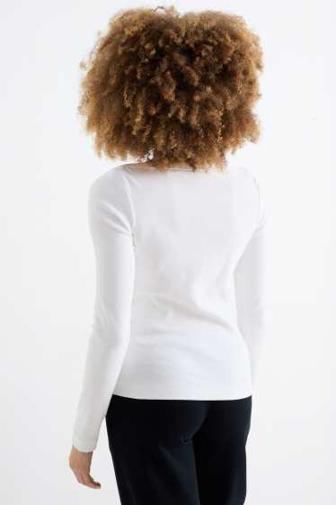 Donna - Maglia a maniche lunghe basic - a coste - bianco