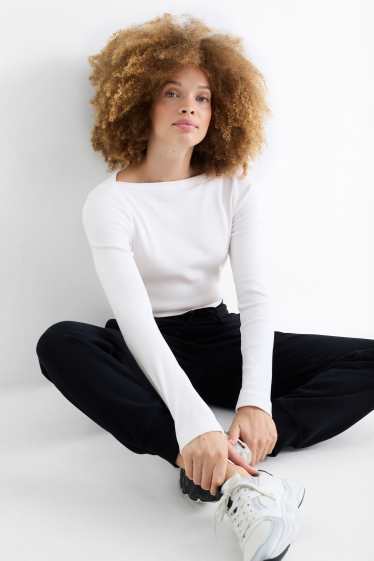 Donna - Maglia a maniche lunghe basic - a coste - bianco