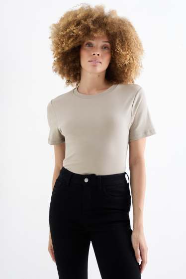 Damen - Basic-T-Shirt - Slim Fit - grau