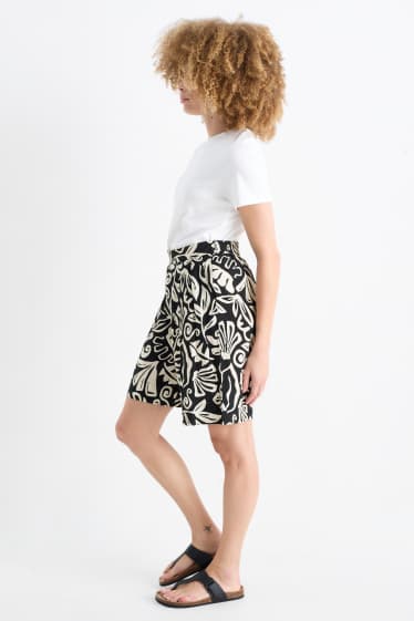 Dames - Bermuda - high waist - met patroon - met structuur - zwart / beige