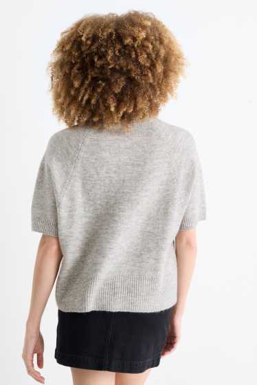 Dames - Gebreide trui - korte mouwen - licht grijs-mix