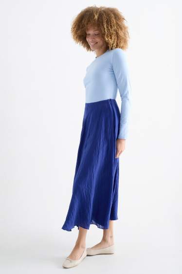 Femmes - Jupe - à rayures - finition texturée - bleu