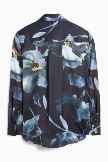 Women - Satin blouse - floral - beige / blue