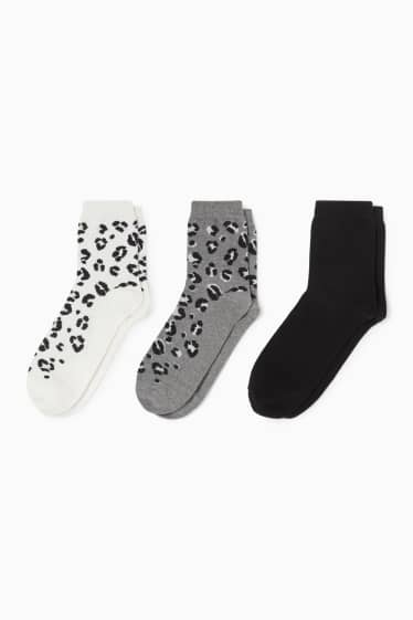 Dámské - Multipack 3 ks - ponožky s motivem - leopardí vzor - šedá/černá