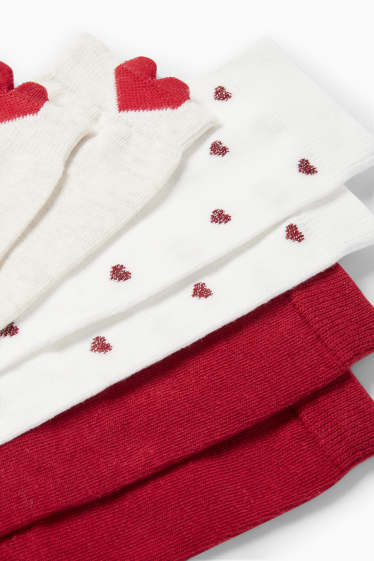Donna - Confezione da 3 - calze con motivo - cuore - rosso / bianco