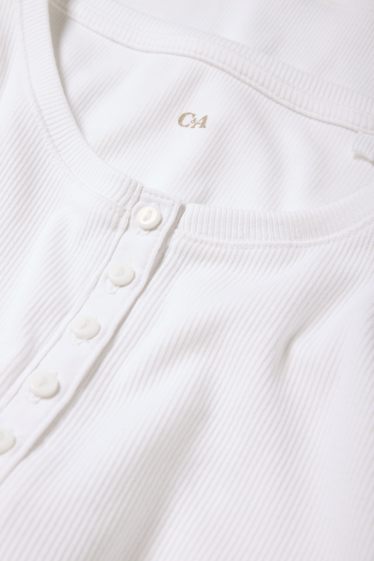 Damen - Basic-Henley-Shirt - Slim Fit - gerippt - weiss