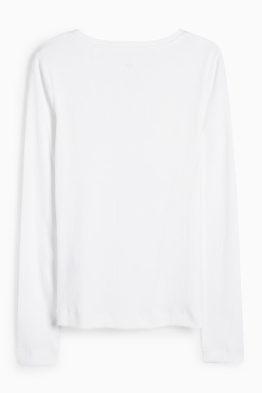 Damen - Basic-Henley-Shirt - Slim Fit - gerippt - weiss