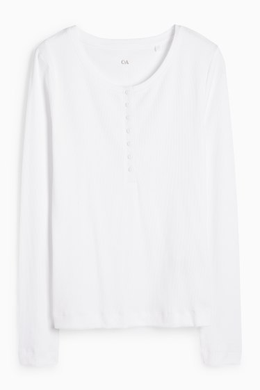 Damen - Basic-Henley-Shirt - Slim Fit - gerippt - weiss