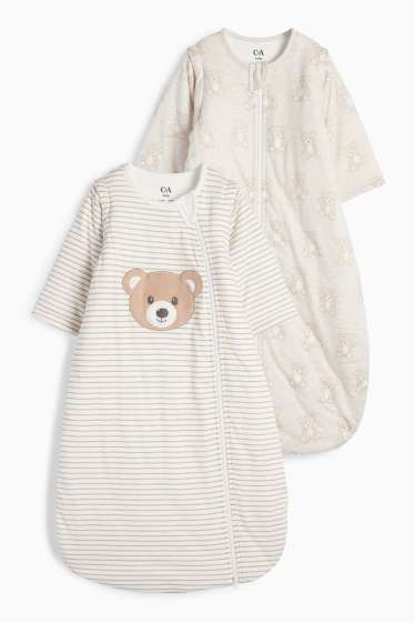 Baby: jongens - Set van 2 - beertje - babyslaapzak - 0 tot 4 maanden - licht beige