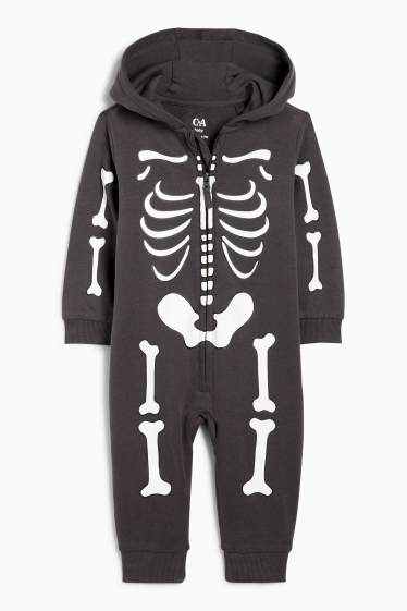 Baby Jungen - Skelett - Halloween-Baby-Overall - dunkelgrau