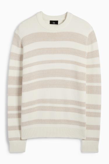 Heren - Trui - gestreept - met structuur - licht beige