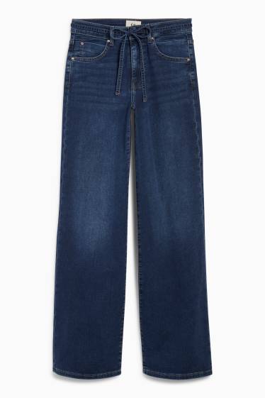 Femei - Wide leg jeans - talie medie - LYCRA® - denim-albastru