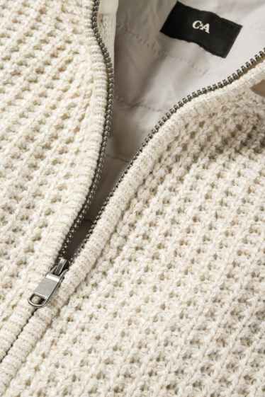 Uomo - Cardigan con cappuccio - imbottito - con trama - beige chiaro