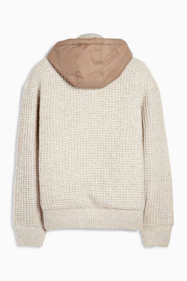 Uomo - Cardigan con cappuccio - imbottito - con trama - beige chiaro