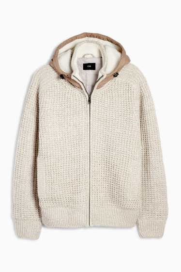 Uomo - Cardigan con cappuccio - imbottito - con trama - beige chiaro