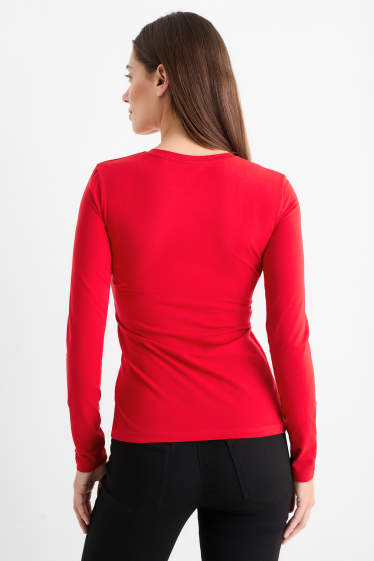 Damen - Multipack 2er - Basic-Langarmshirt - schwarz / rot