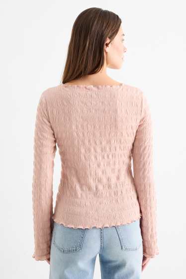 Femei - Tricou cu mânecă lungă - cu fronseuri - roz