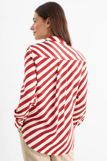 Dames - Blouse - gestreept - rood / beige
