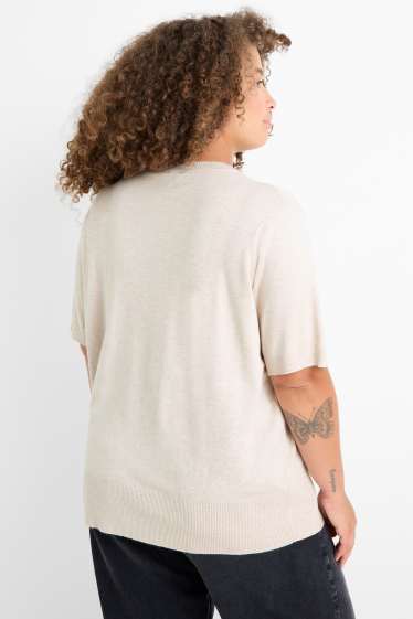 Damen - Strickpullover - kurzarm - hellbeige