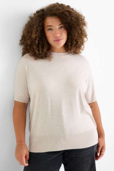 Damen - Strickpullover - kurzarm - hellbeige