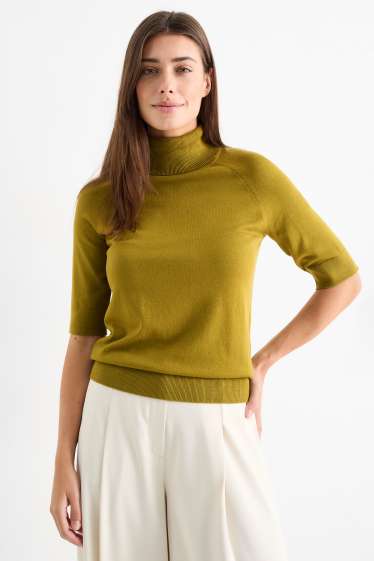 Damen - Rollkragenpullover – kurzarm - grün