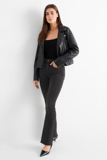 Women - Bootcut jeans - high waist - denim-dark gray