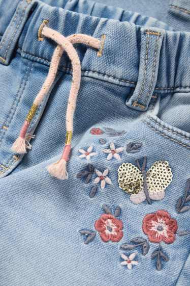 Kinder Mädchen - Blume - Skinny Jeans - Thermojeans - helljeansblau