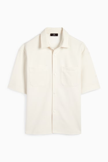 Uomo - Camicia - relaxed fit - collo a revers - tessuto tramato - bianco crema